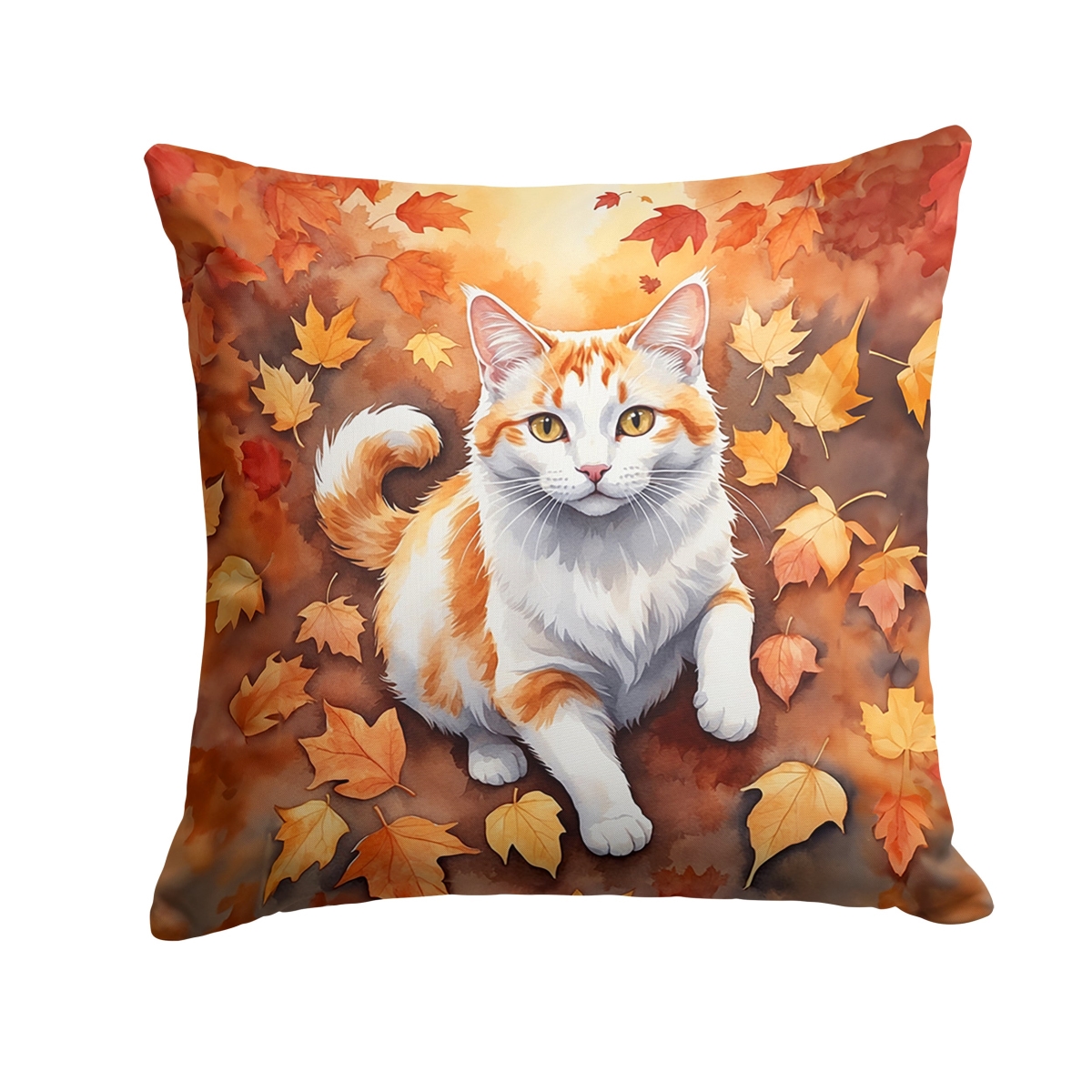 DAC7183PW1414 14 x 14 in. Turkish Van Cat in Fall Leaves Throw Pillow