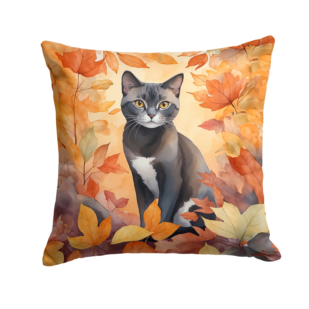 DAC7111PW1818 18 x 18 in. Asian Cat in Fall Leaves Throw Pillow