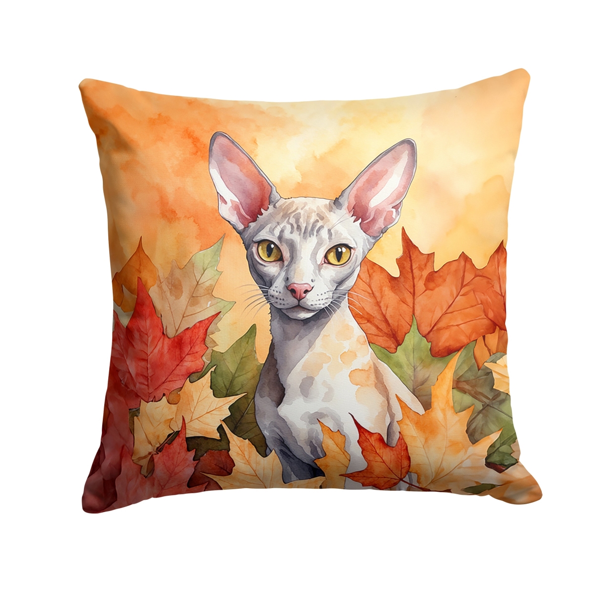 DAC7126PW1818 18 x 18 in. Cornish Rex Cat in Fall Leaves Throw Pillow