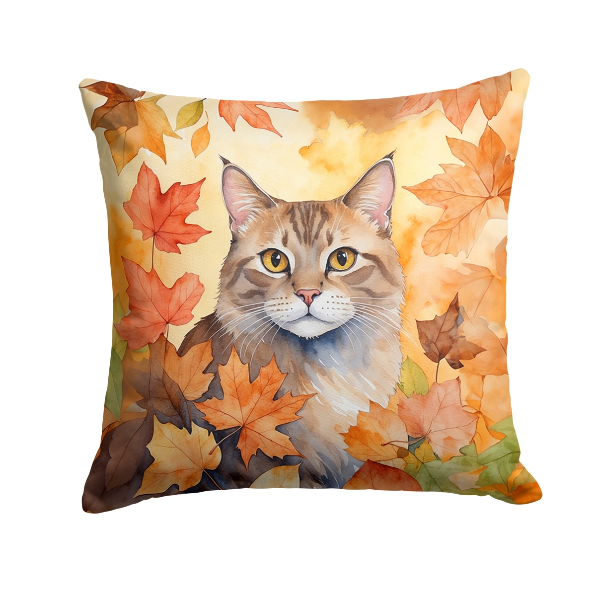 DAC7130PW1818 18 x 18 in. Dwelf Cat in Fall Leaves Throw Pillow