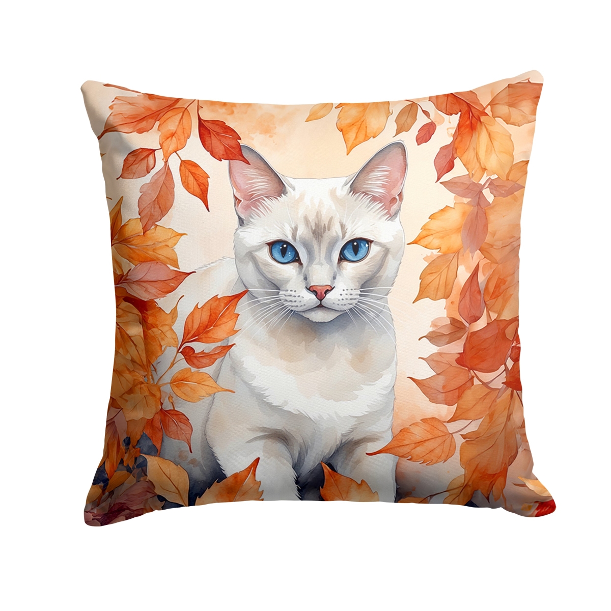 DAC7135PW1818 18 x 18 in. Foreign White Cat in Fall Leaves Throw Pillow
