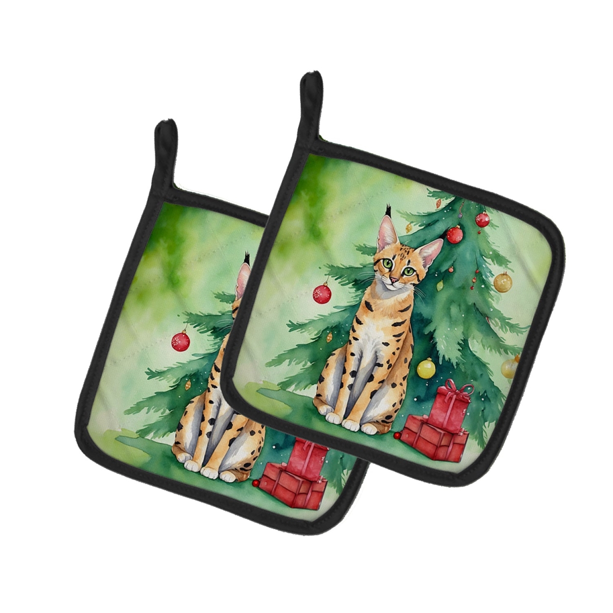 DAC7255PTHD 7.5 x 7.5 in. Serengeti Cat by the Christmas Tree Pot Holders - Set of 2