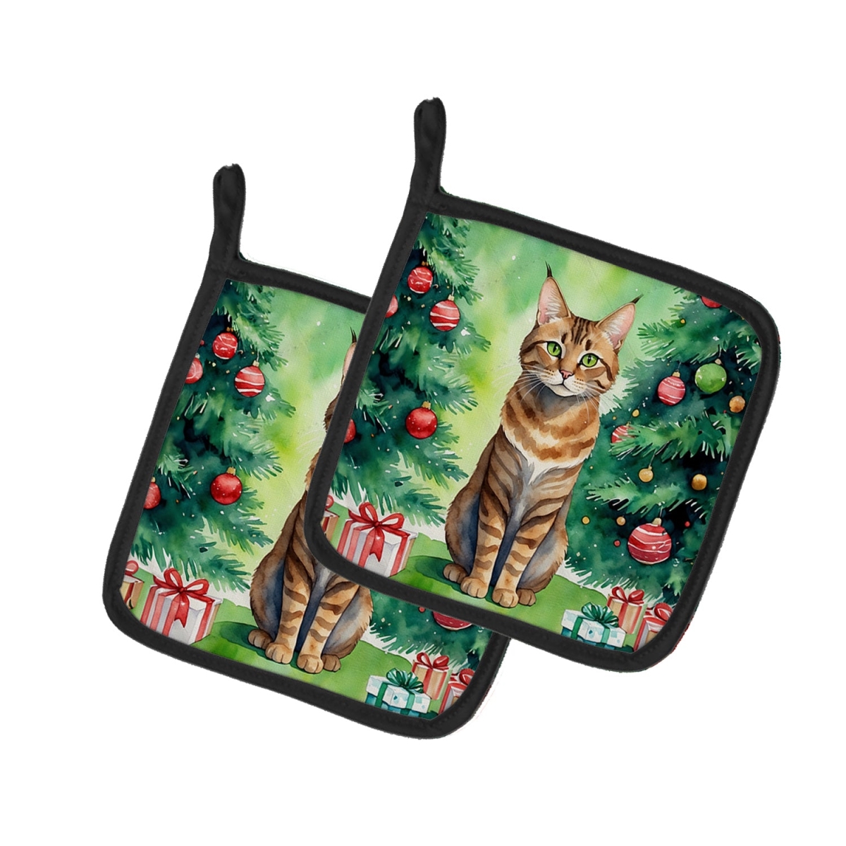 DAC7260PTHD 7.5 x 7.5 in. Sokoke Cat by the Christmas Tree Pot Holders - Set of 2