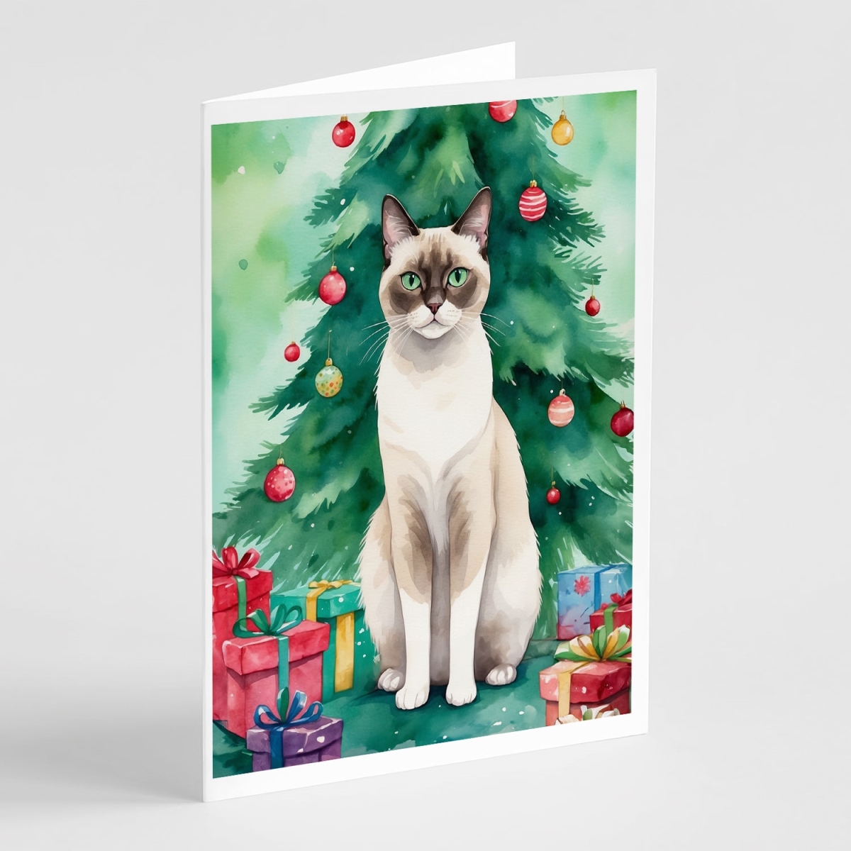 DAC7259GCA7P 5 x 7 in. Snowshoe Cat by the Christmas Tree Greeting Cards - Pack of 8