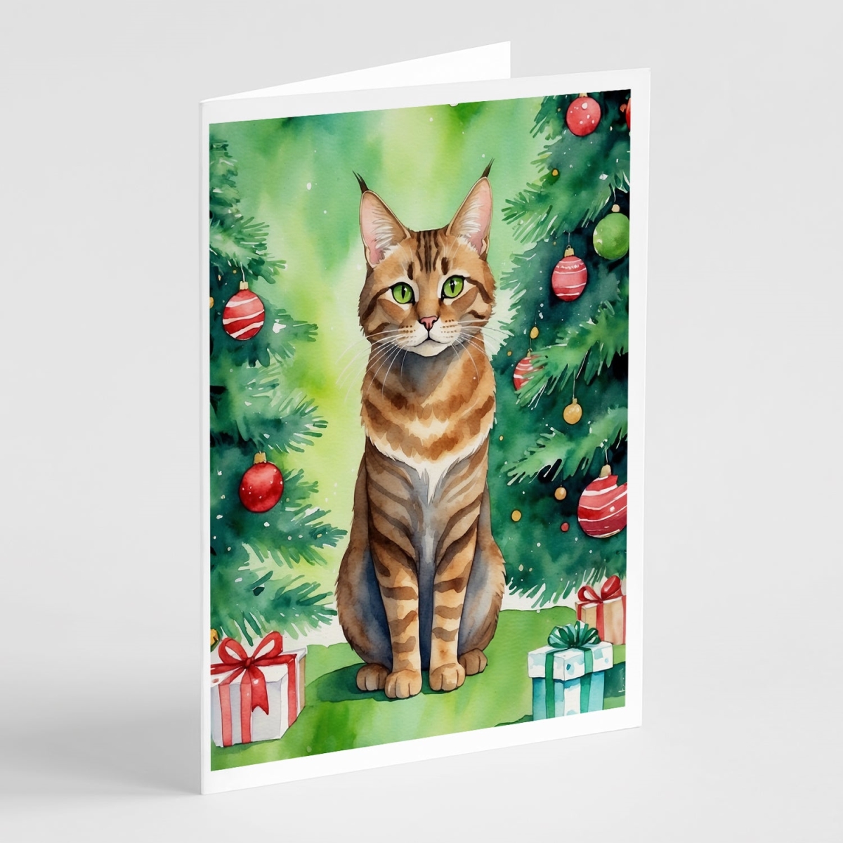 DAC7260GCA7P 5 x 7 in. Sokoke Cat by the Christmas Tree Greeting Cards - Pack of 8