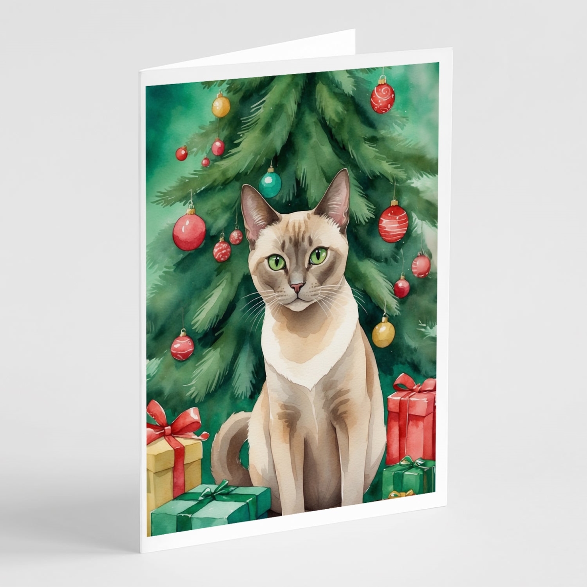 DAC7265GCA7P 5 x 7 in. Tonkinese Cat by the Christmas Tree Greeting Cards - Pack of 8