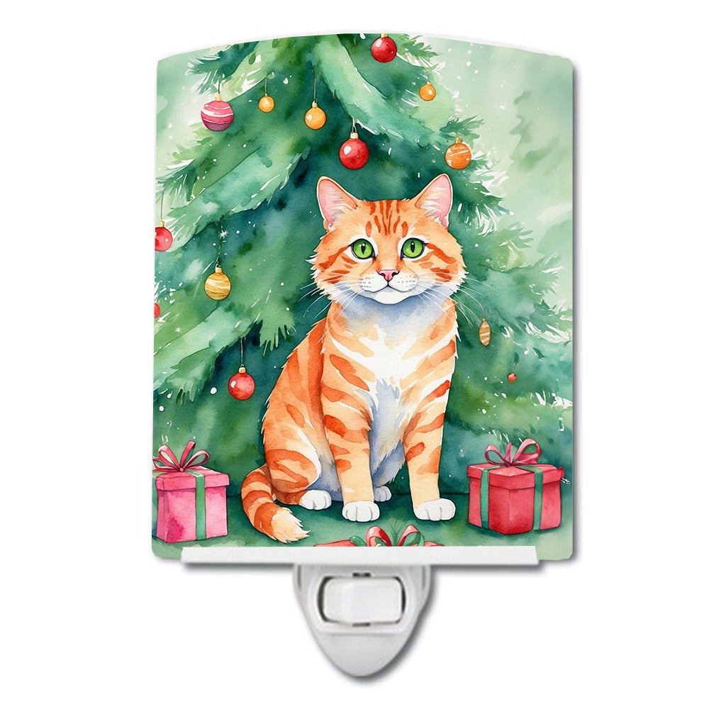 DAC7205CNL 6 x 4 in. Cheetoh Cat by the Christmas Tree Ceramic Night Light