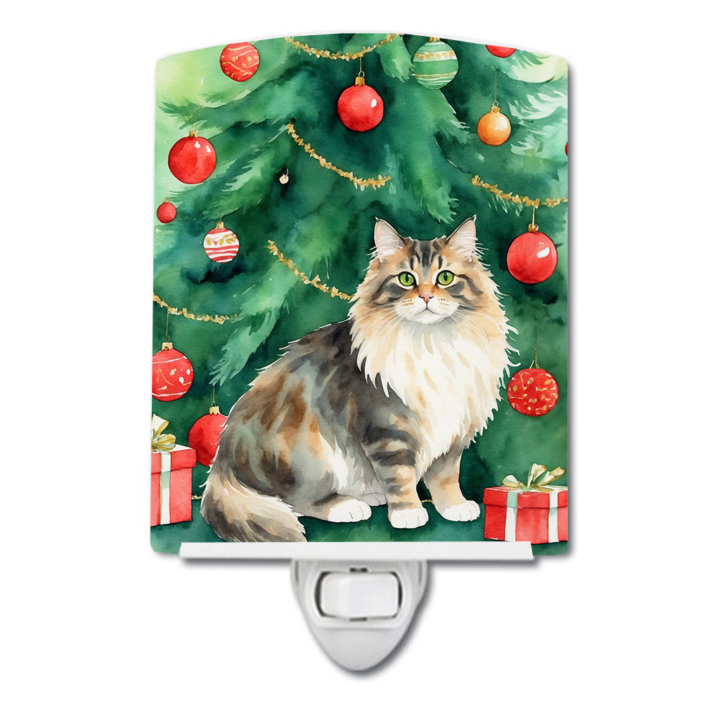 DAC7209CNL 6 x 4 in. Cymric Cat by the Christmas Tree Ceramic Night Light