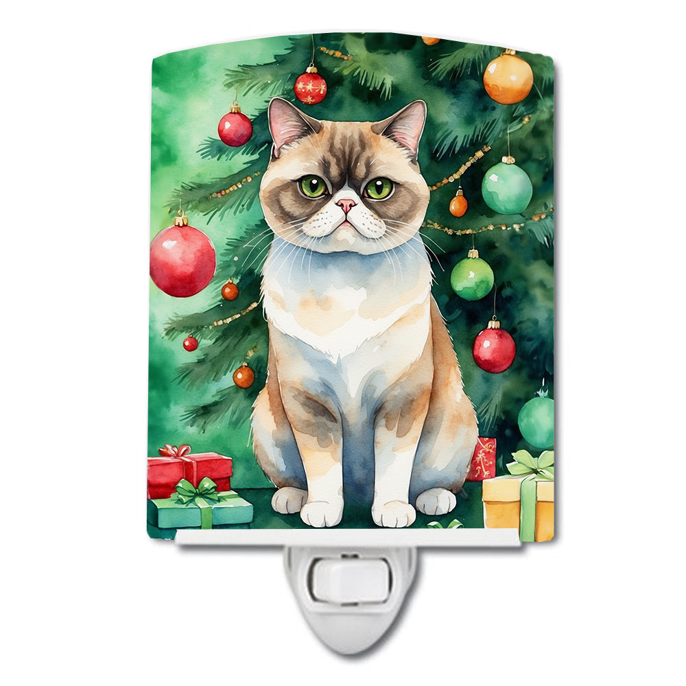 DAC7215CNL 6 x 4 in. Exotic Shorthair Cat by the Christmas Tree Ceramic Night Light