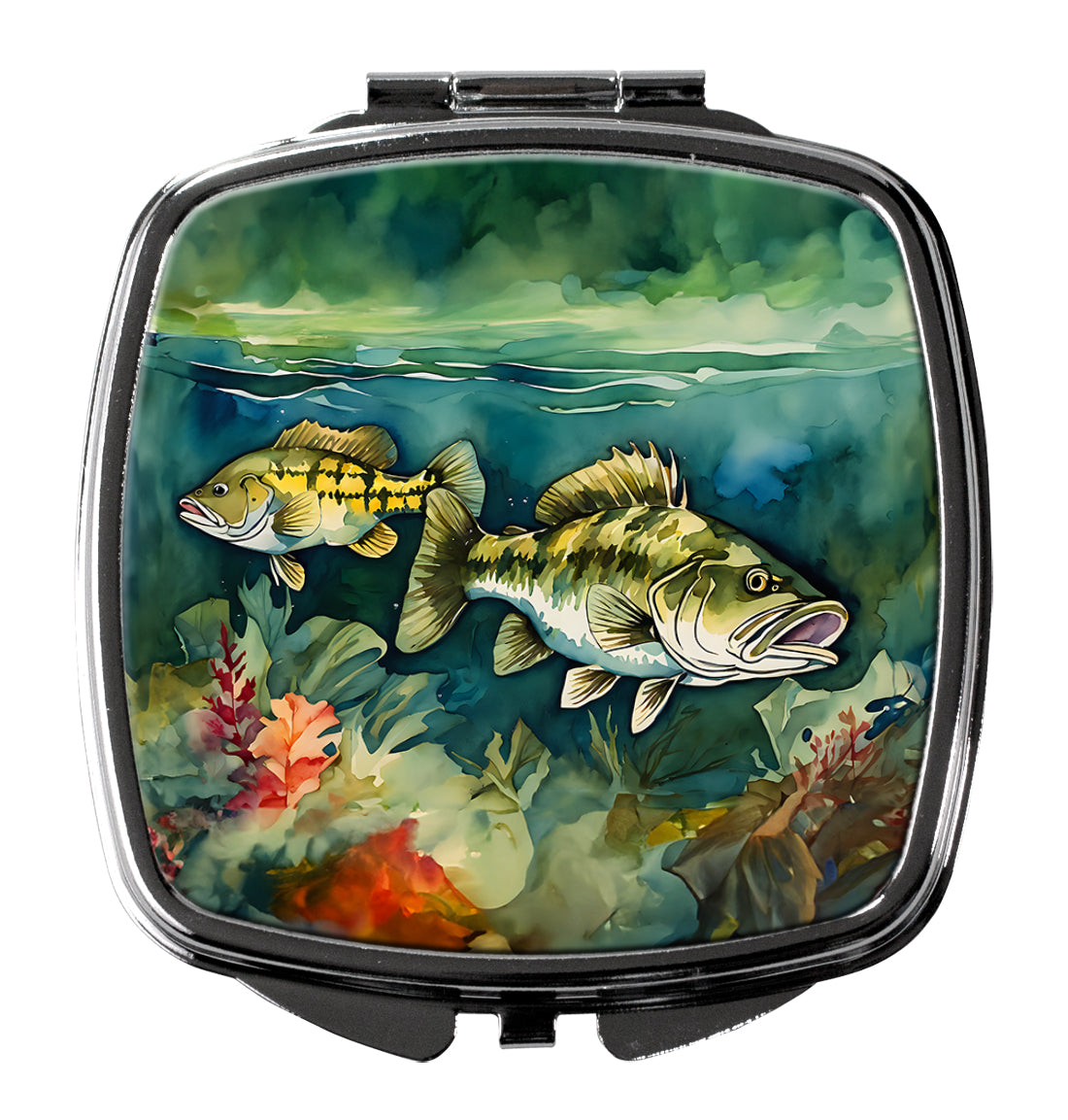 Smallmouth Bass Compact Mirror - Silvertone - 3 x 2.75 in. - Stylish Artwork
