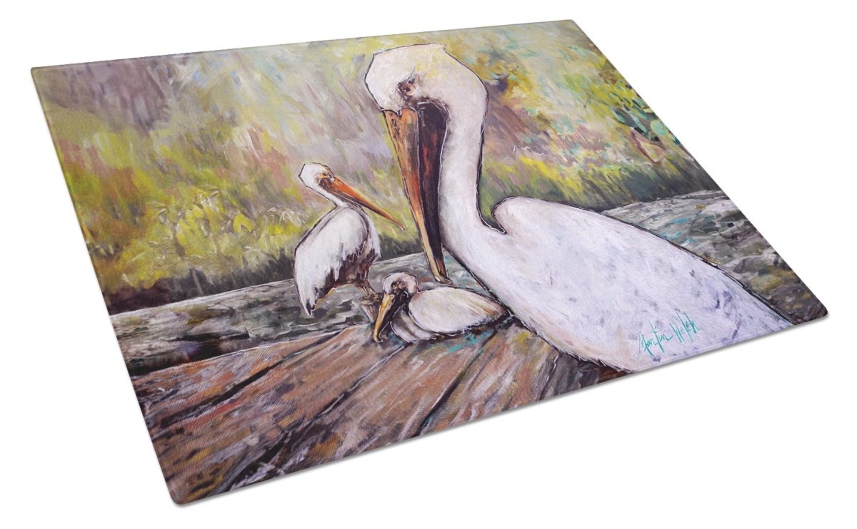 MW2142LCB 15 x 12 in. Three Pelicans on a Pier Glass Cutting Board