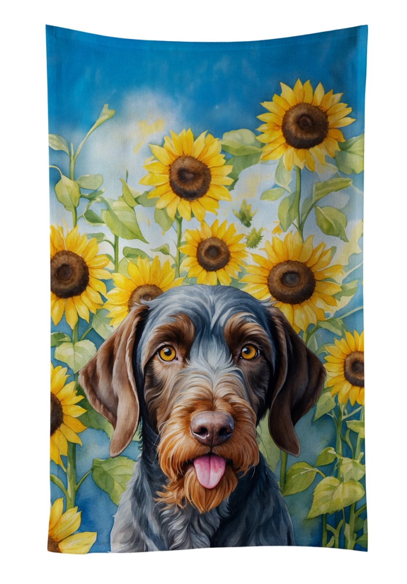 DAC6086KTWL 25 x 15 in. German Wirehaired Pointer in Sunflowers Kitchen Towel
