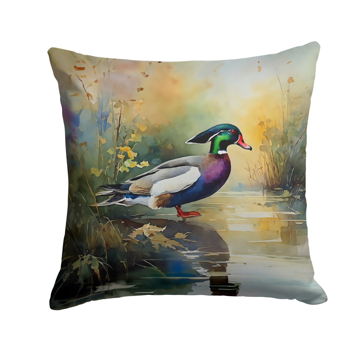 Wood Duck Decorative Throw Pillow - Multi-Color - 14 x 14 in. - Water-Resistant