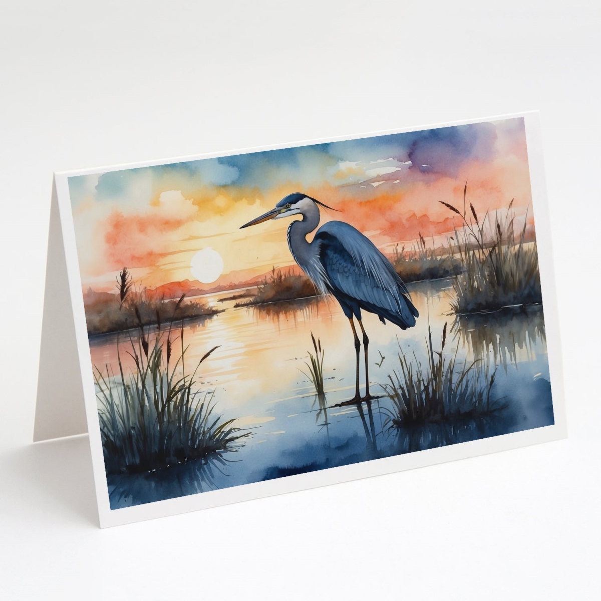 DAC7502GCA7P 5 x 7 in. Blue Heron Setting Sun Greeting Cards - Pack of 8
