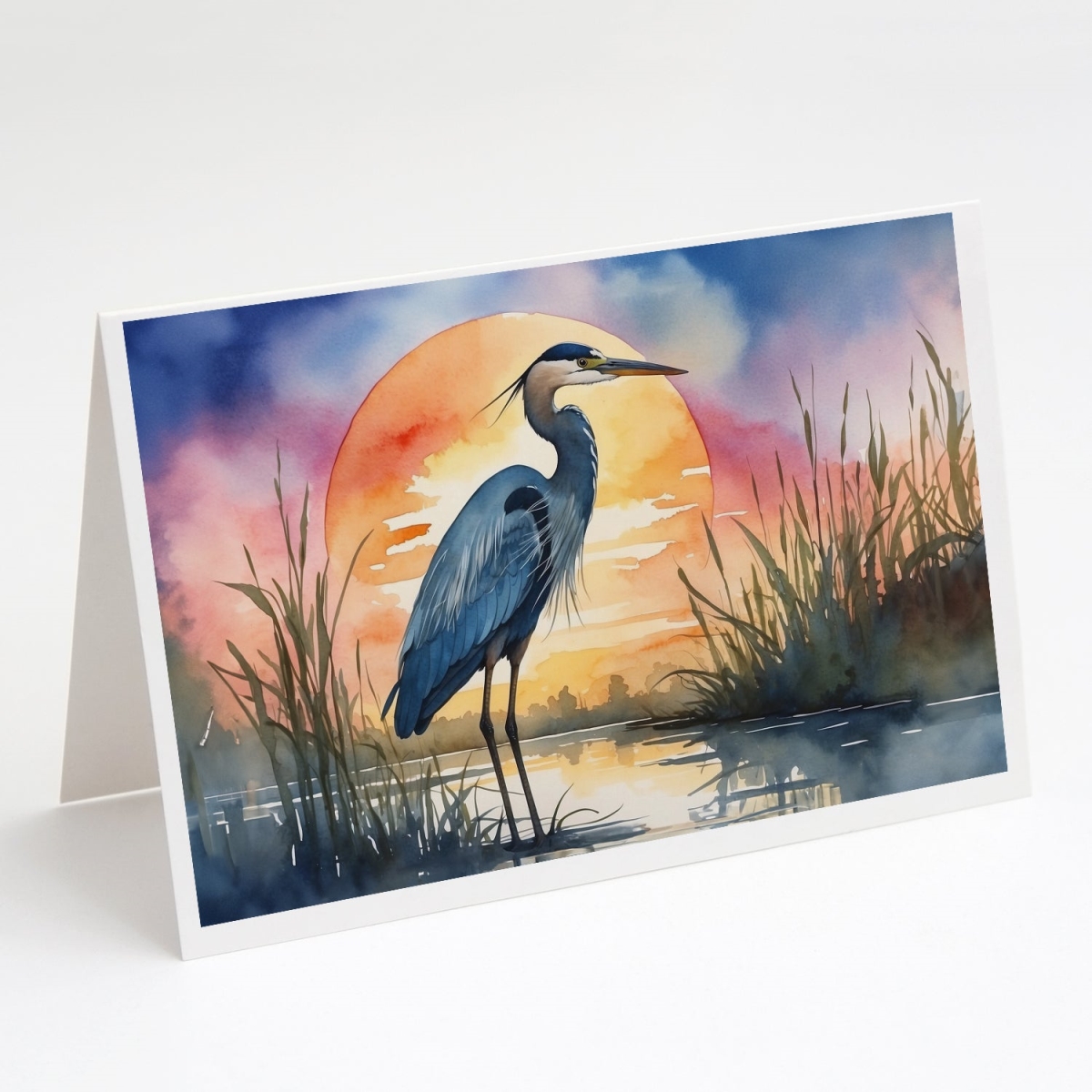 DAC7503GCA7P 5 x 7 in. Blue Heron Setting Sun Greeting Cards - Pack of 8