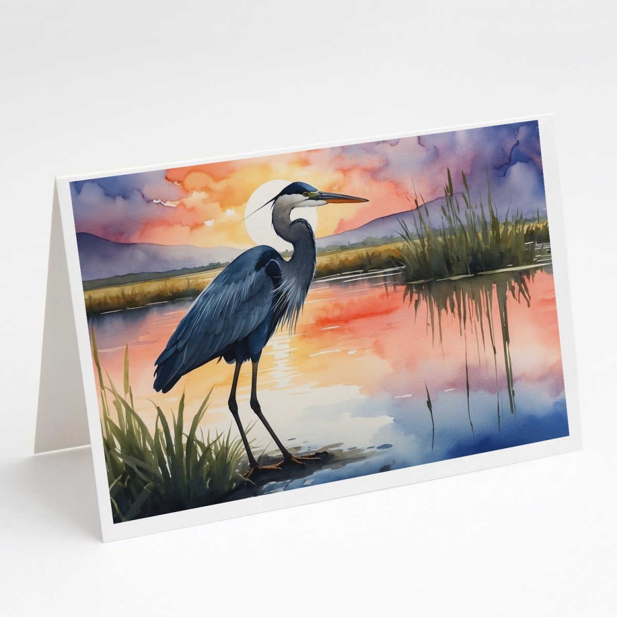 DAC7504GCA7P 5 x 7 in. Blue Heron Setting Sun Greeting Cards - Pack of 8