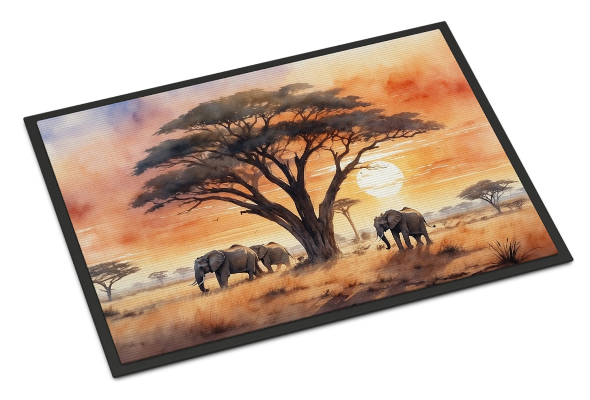 DAC7706MAT 18 x 27 in. Elephants Savanna Sunrise Doormat