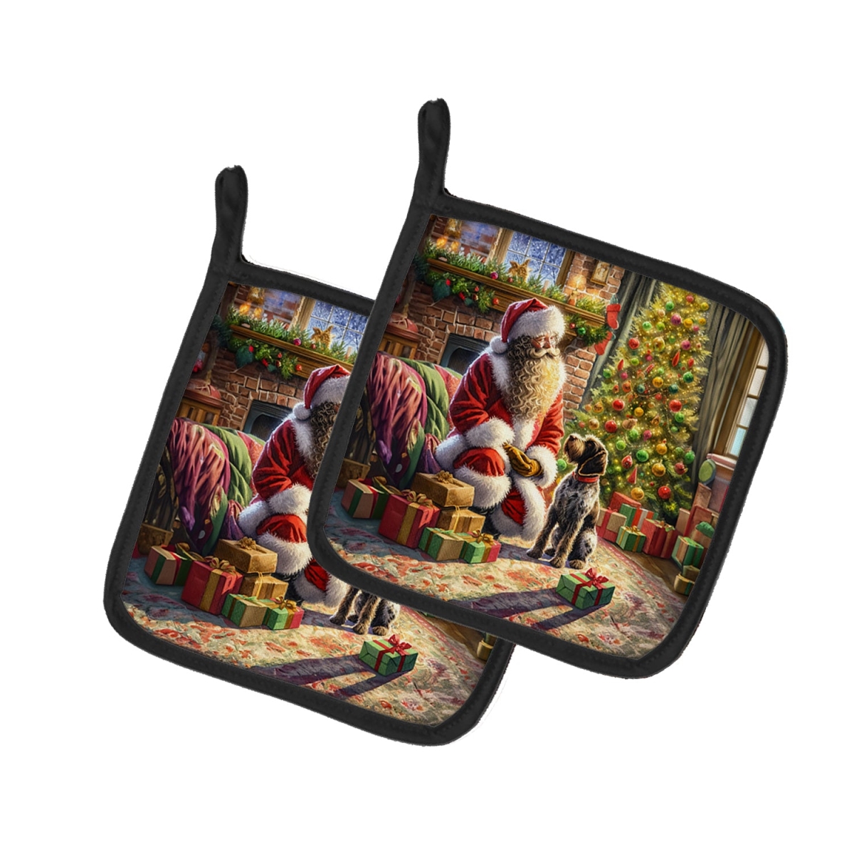 DAC4170PTHD 7.5 x 7.5 in. Wirehaired Pointing Griffon & Santa Claus Pot Holders - Set of 2