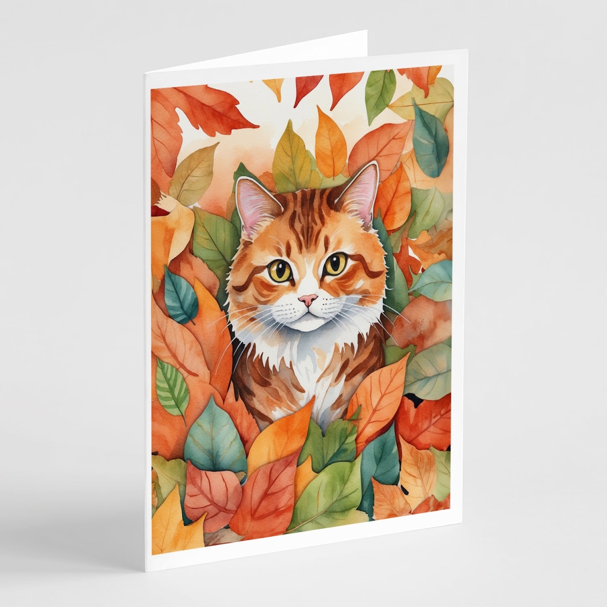 DAC7134GCA7P 5 x 7 in. Foldex Exotic Fold Cat in Fall Leaves Greeting Cards - Pack of 8