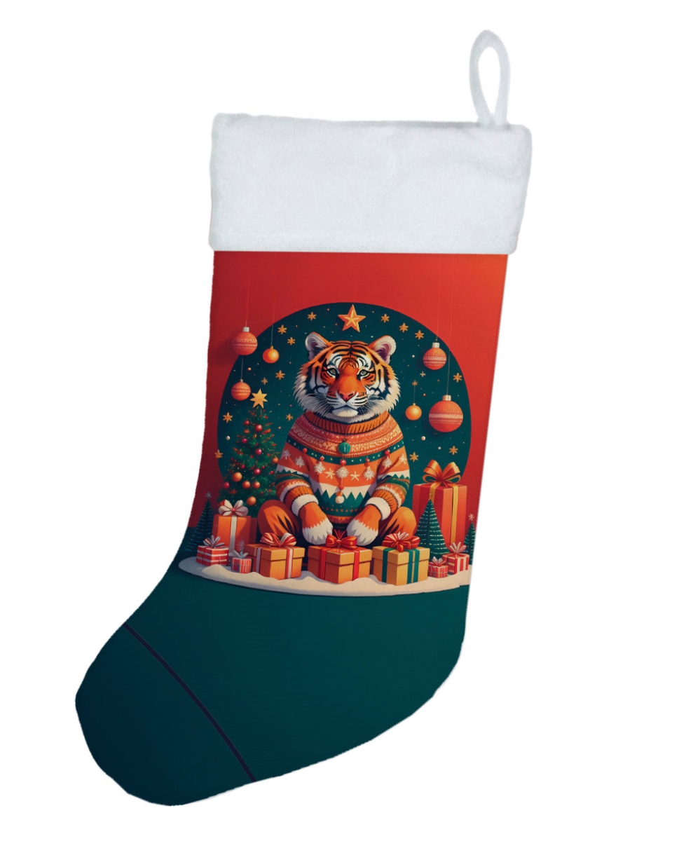 Tiger Artwork Christmas Stocking - Multicolor - 18 x 13.5 in. - Machine Washable - Double-Sided Design