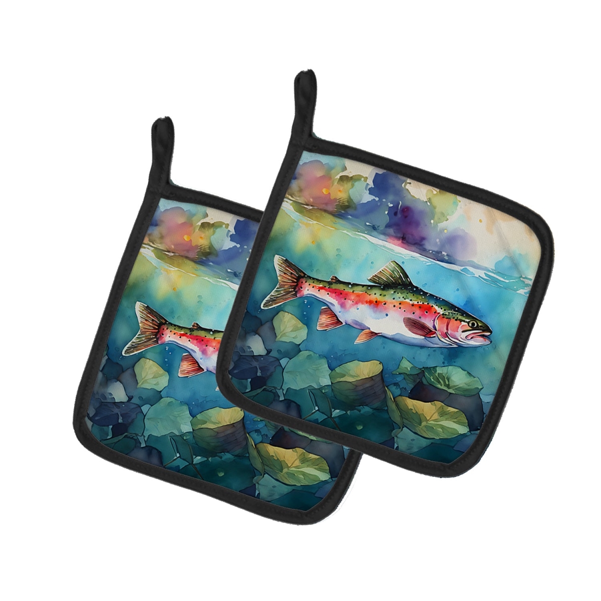 DAC2816PTHD 7.5 x 7.5 in. Rainbow Trout Pot Holders - Set of 2