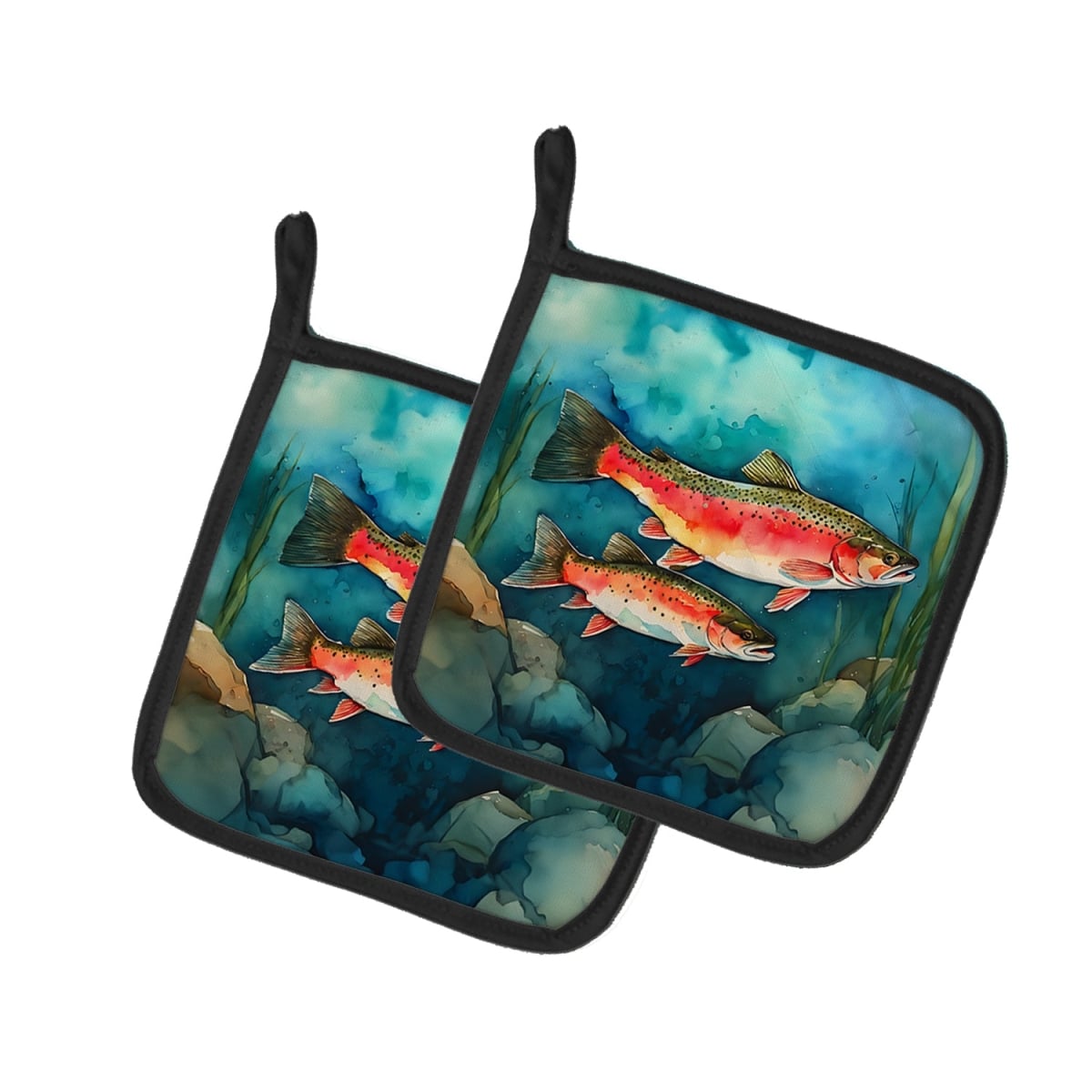 DAC2839PTHD 7.5 x 7.5 in. Trout Pot Holders - Set of 2