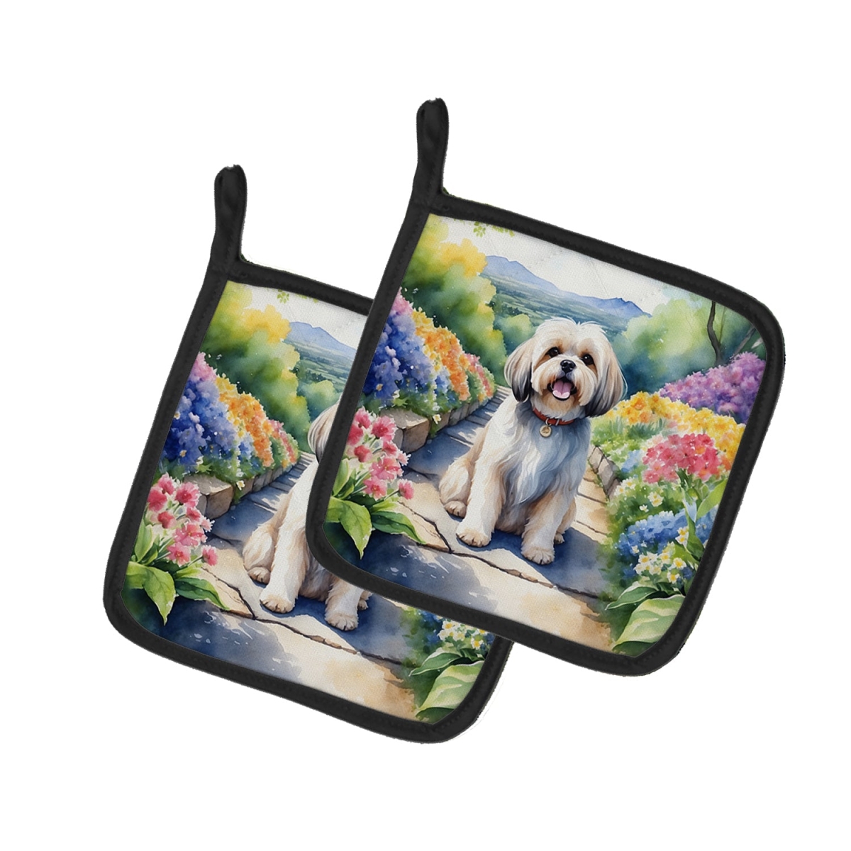 DAC6667PTHD 7.5 x 7.5 in. Lhasa Apso Spring Path Pot Holders - Set of 2