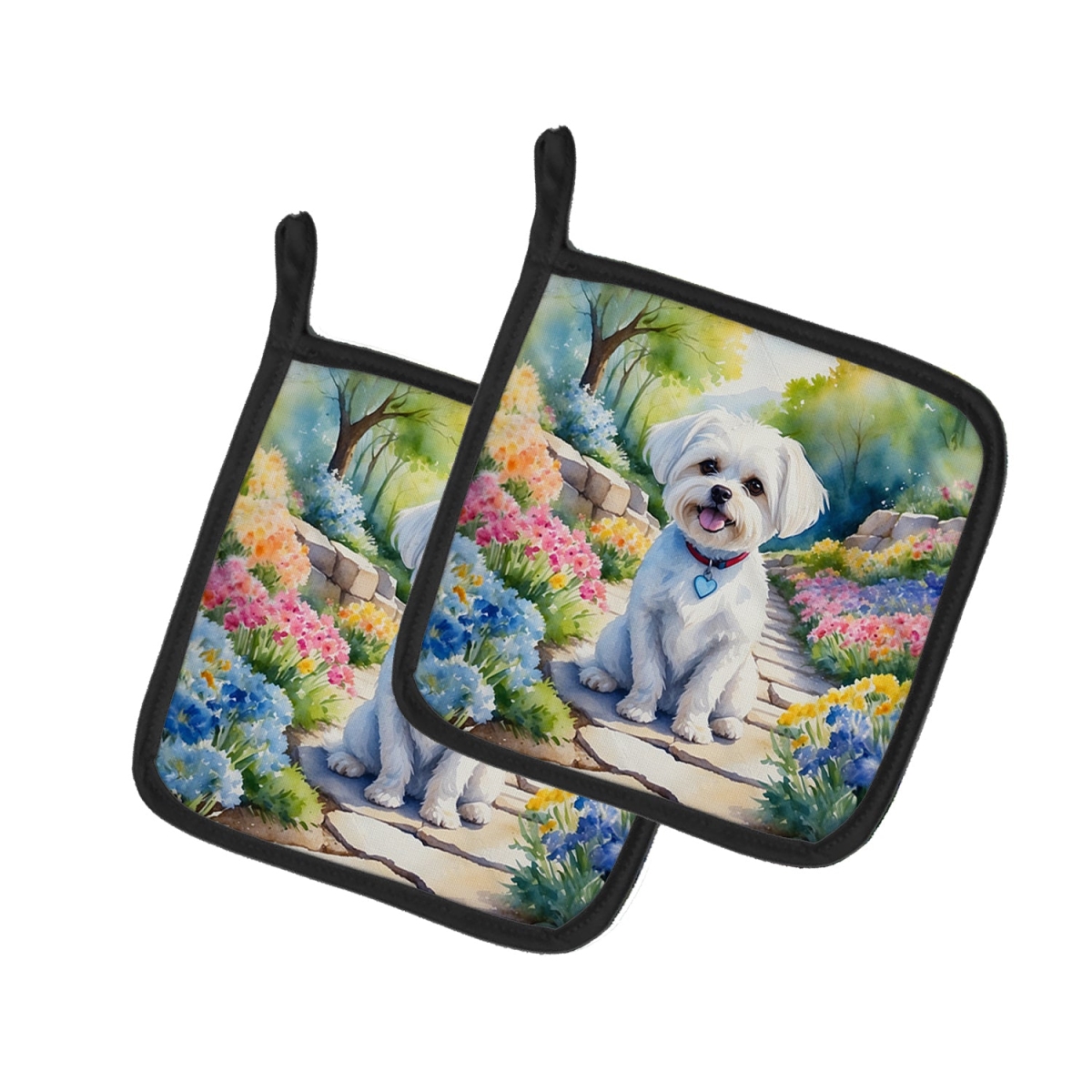 DAC6668PTHD 7.5 x 7.5 in. Maltese Spring Path Pot Holders - Set of 2