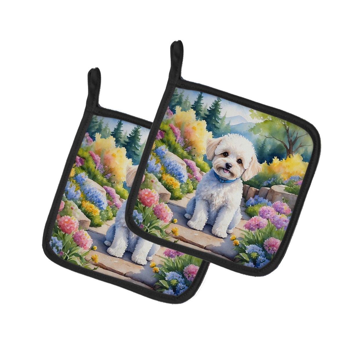 DAC6669PTHD 7.5 x 7.5 in. Maltipoo Spring Path Pot Holders - Set of 2