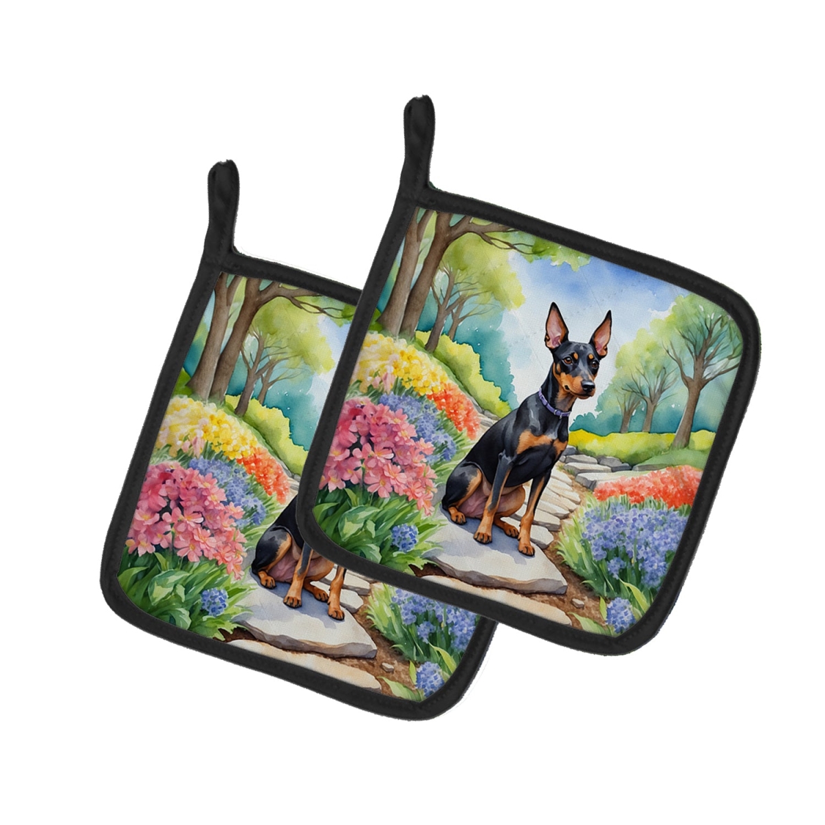 DAC6671PTHD 7.5 x 7.5 in. Manchester Terrier Spring Path Pot Holders - Set of 2