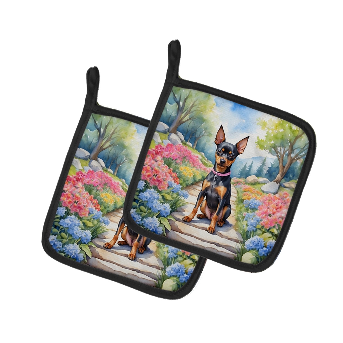 DAC6673PTHD 7.5 x 7.5 in. Miniature Pinscher Spring Path Pot Holders - Set of 2