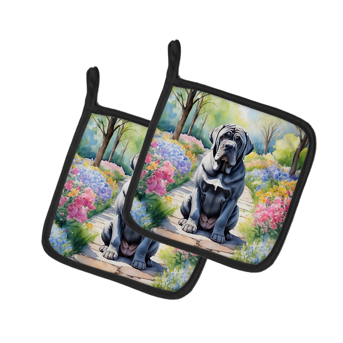 DAC6674PTHD 7.5 x 7.5 in. Neapolitan Mastiff Spring Path Pot Holders - Set of 2