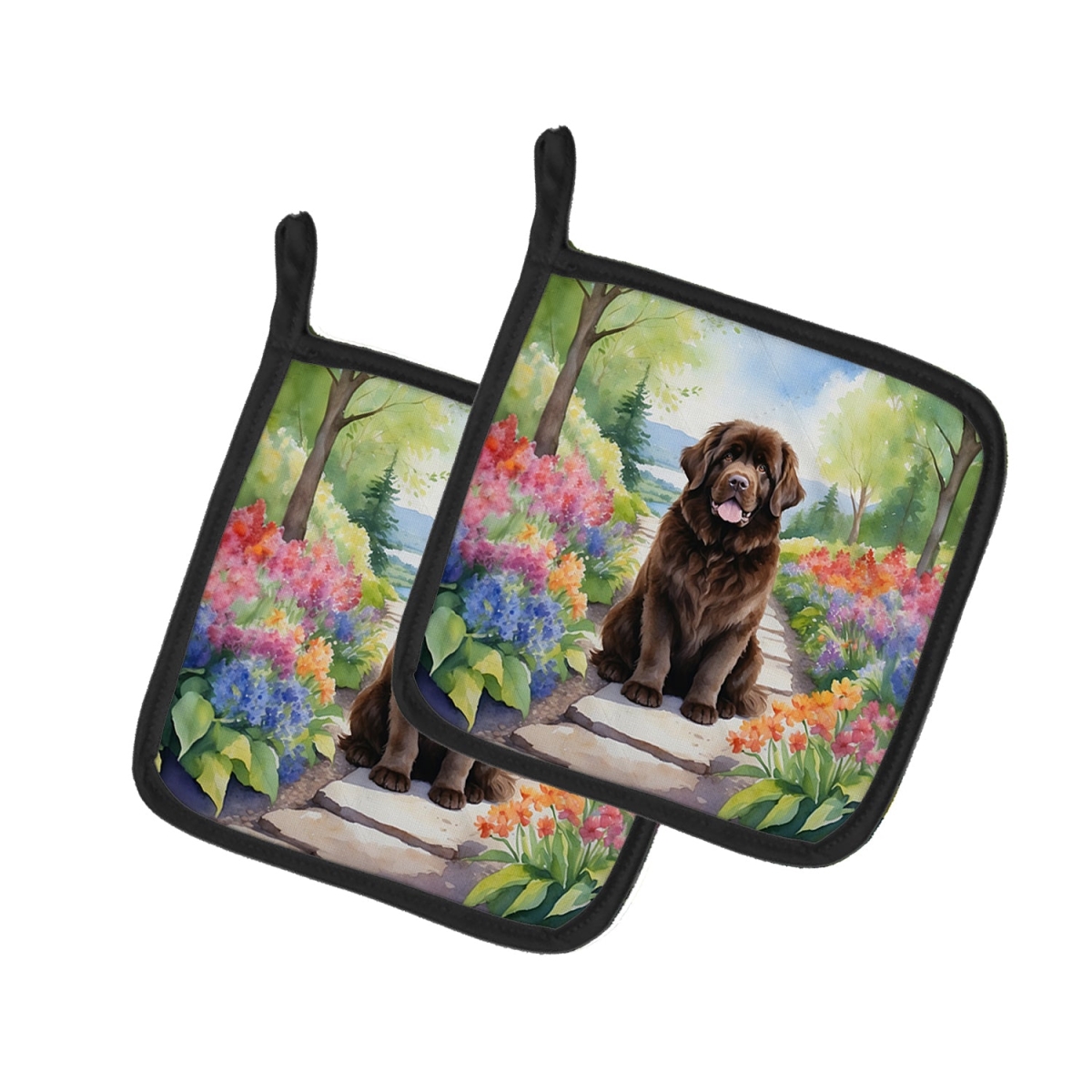 DAC6676PTHD 7.5 x 7.5 in. foundland Spring Path Pot Holders - Set of 2