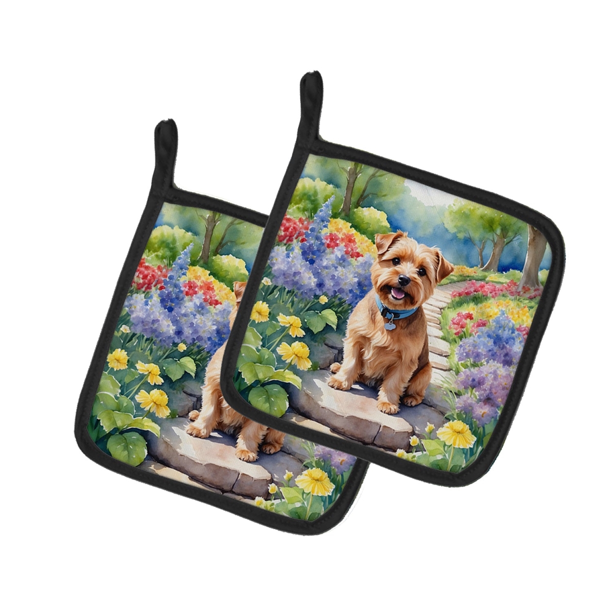 DAC6677PTHD 7.5 x 7.5 in. Norfolk Terrier Spring Path Pot Holders - Set of 2