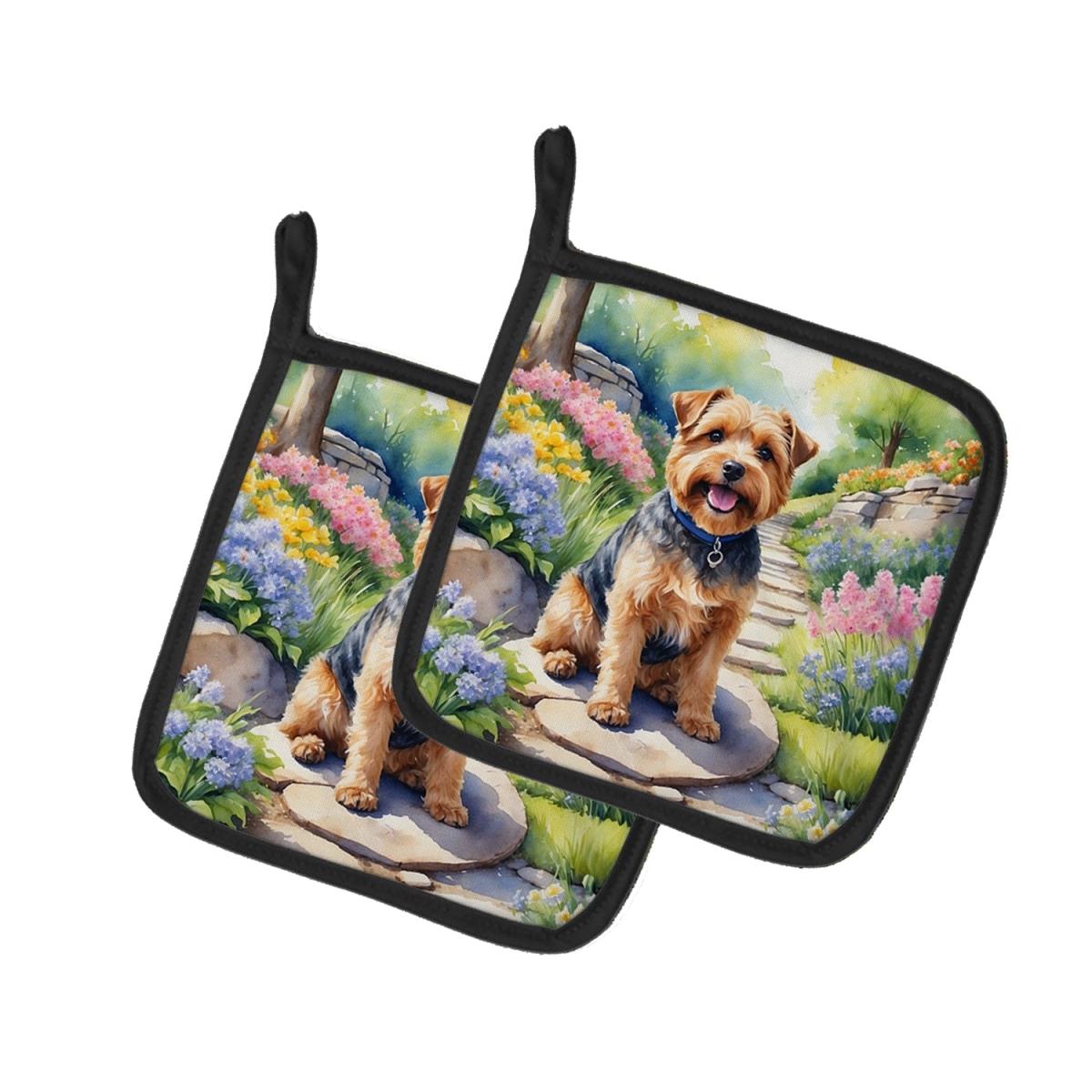 DAC6678PTHD 7.5 x 7.5 in. Norfolk Terrier Spring Path Pot Holders - Set of 2