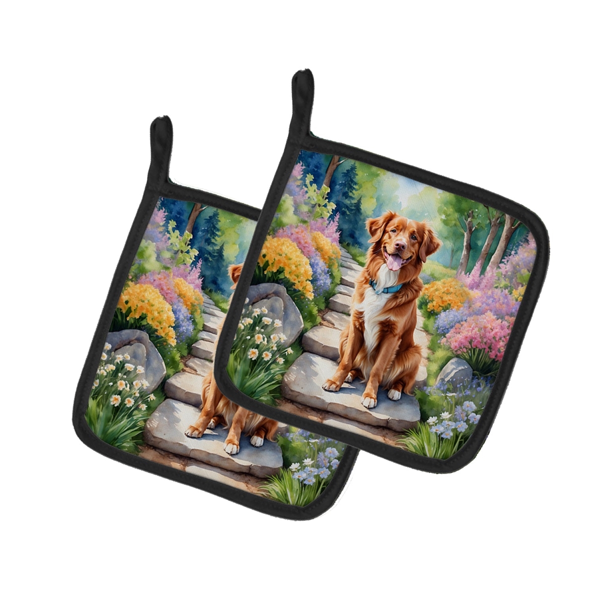 DAC6681PTHD 7.5 x 7.5 in. Nova Scotia Duck Tolling Retriever Spring Path Pot Holders - Set of 2