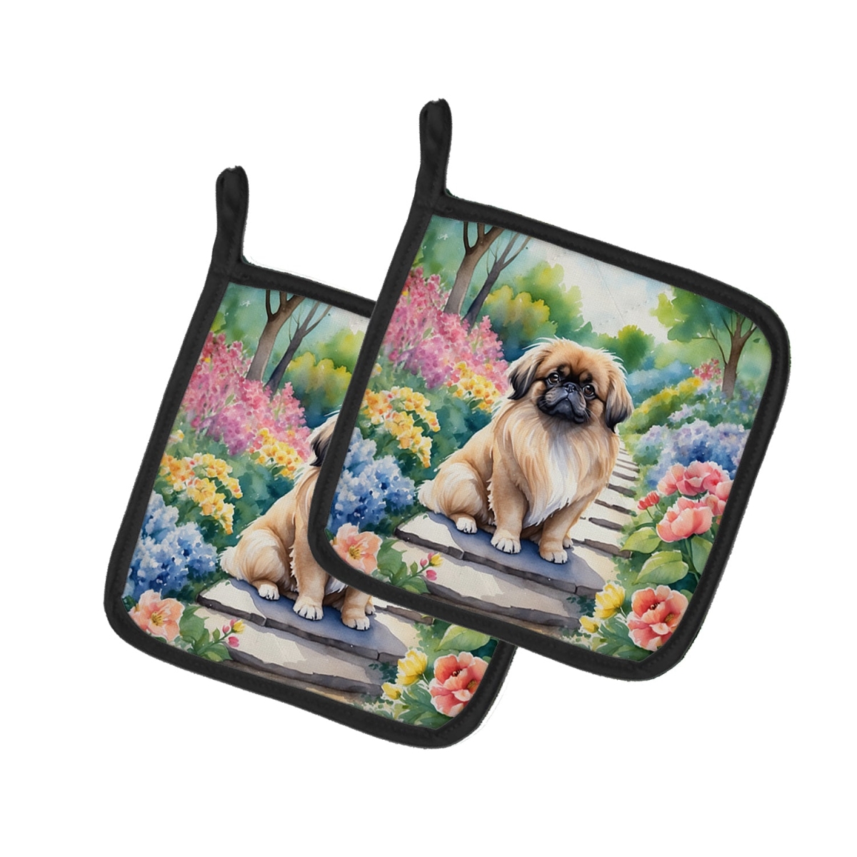 DAC6685PTHD 7.5 x 7.5 in. Pekingese Spring Path Pot Holders - Set of 2