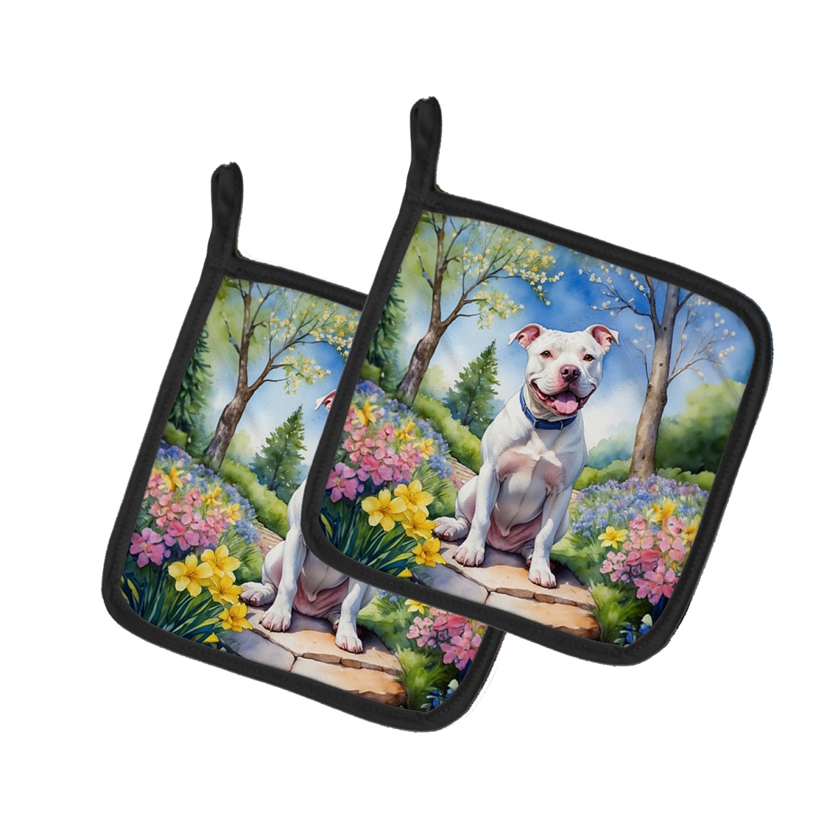 DAC6687PTHD 7.5 x 7.5 in. Pit Bull Terrier Spring Path Pot Holders - Set of 2