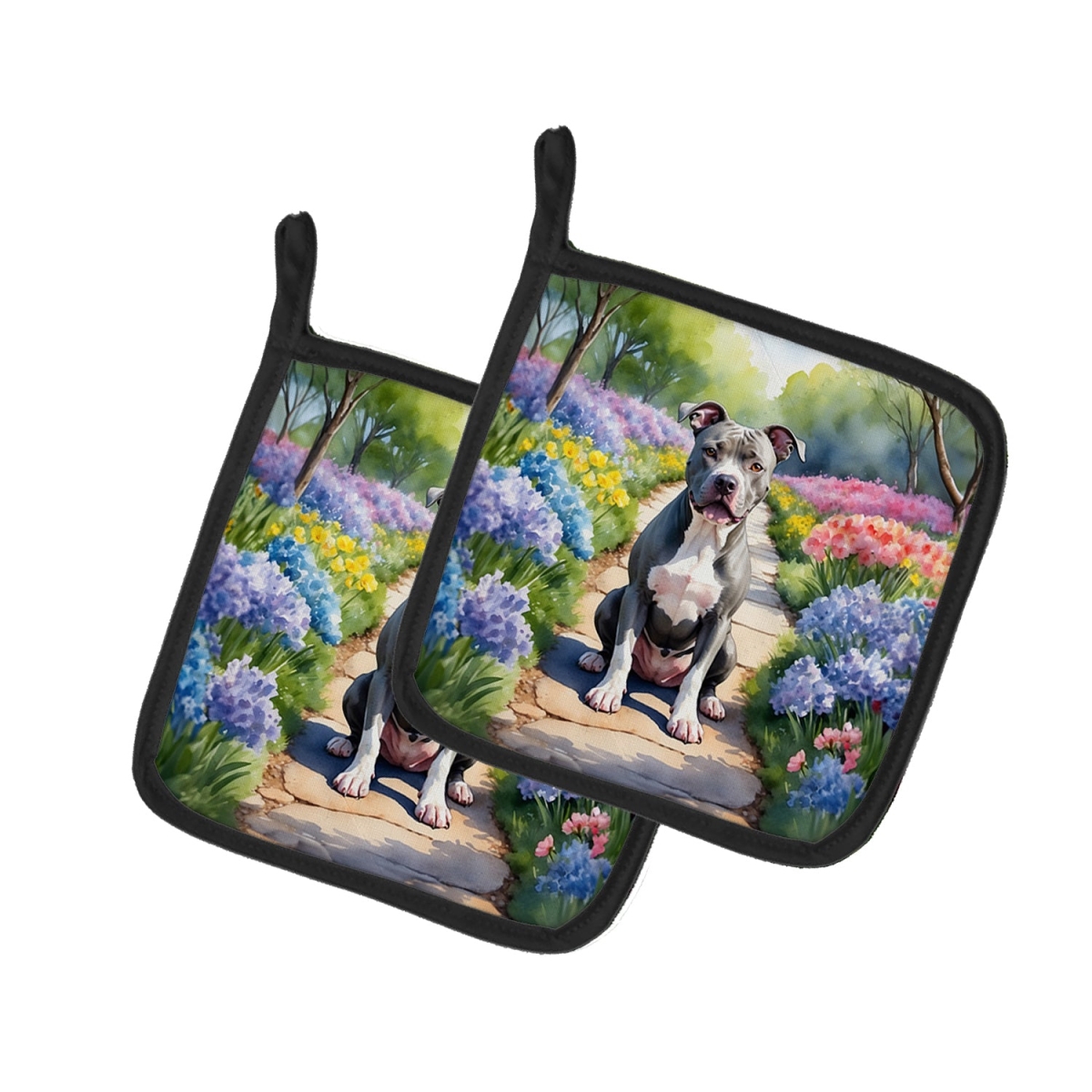DAC6688PTHD 7.5 x 7.5 in. Pit Bull Terrier Spring Path Pot Holders - Set of 2