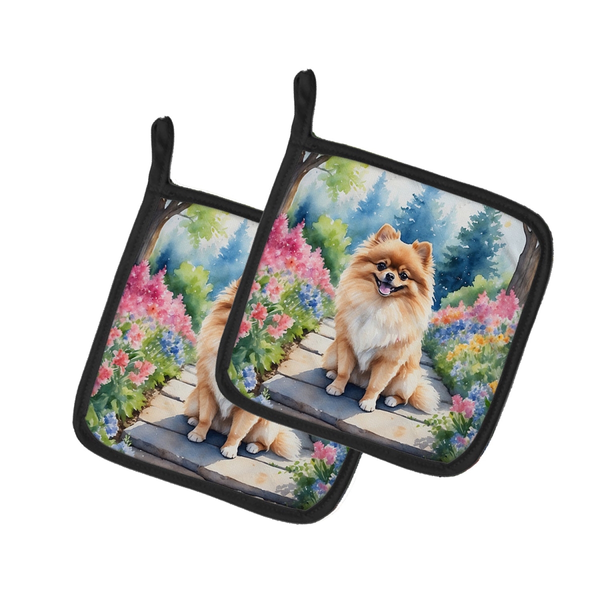 DAC6690PTHD 7.5 x 7.5 in. Pomeranian Spring Path Pot Holders - Set of 2