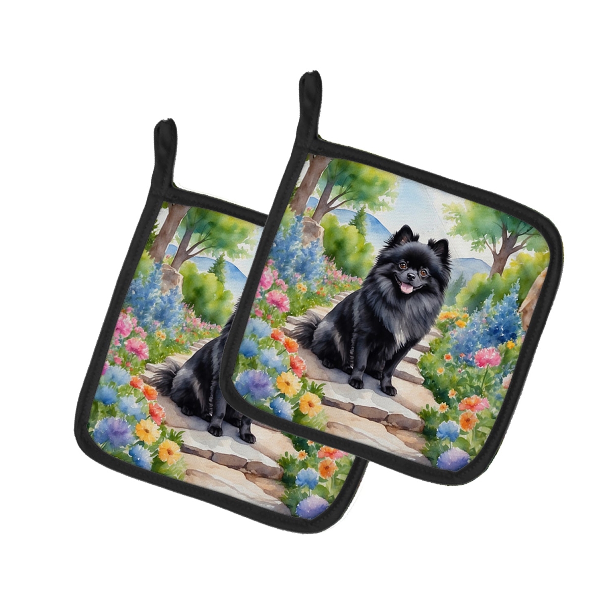 DAC6691PTHD 7.5 x 7.5 in. Pomeranian Spring Path Pot Holders - Set of 2
