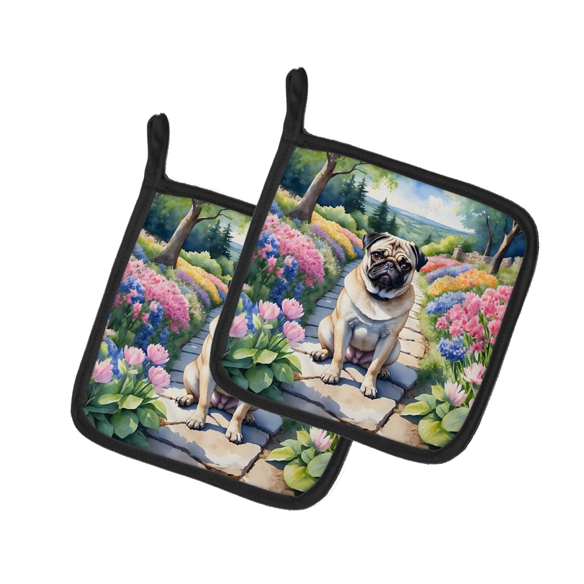 DAC6699PTHD 7.5 x 7.5 in. Pug Spring Path Pot Holders - Set of 2