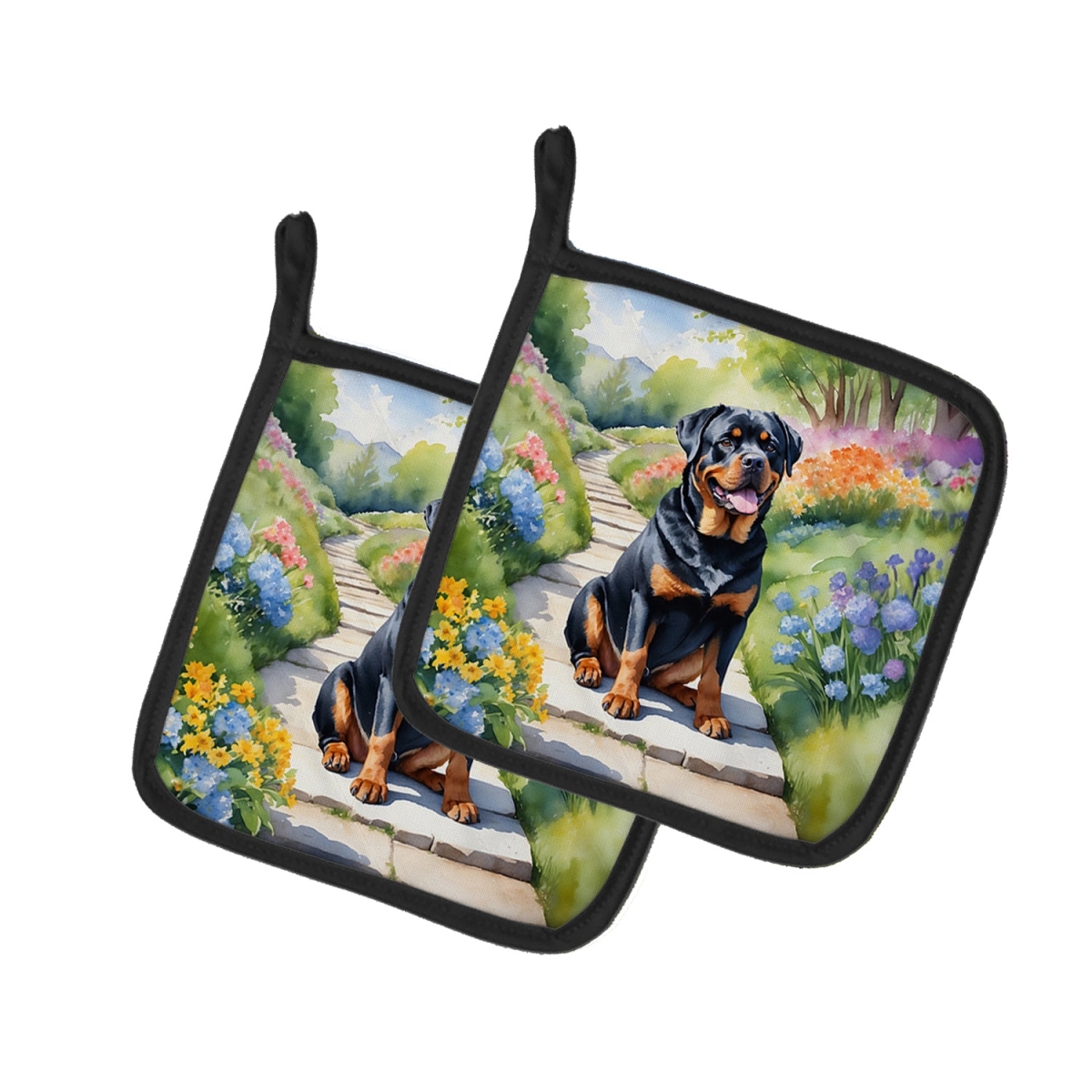 DAC6705PTHD 7.5 x 7.5 in. Rottweiler Spring Path Pot Holders - Set of 2