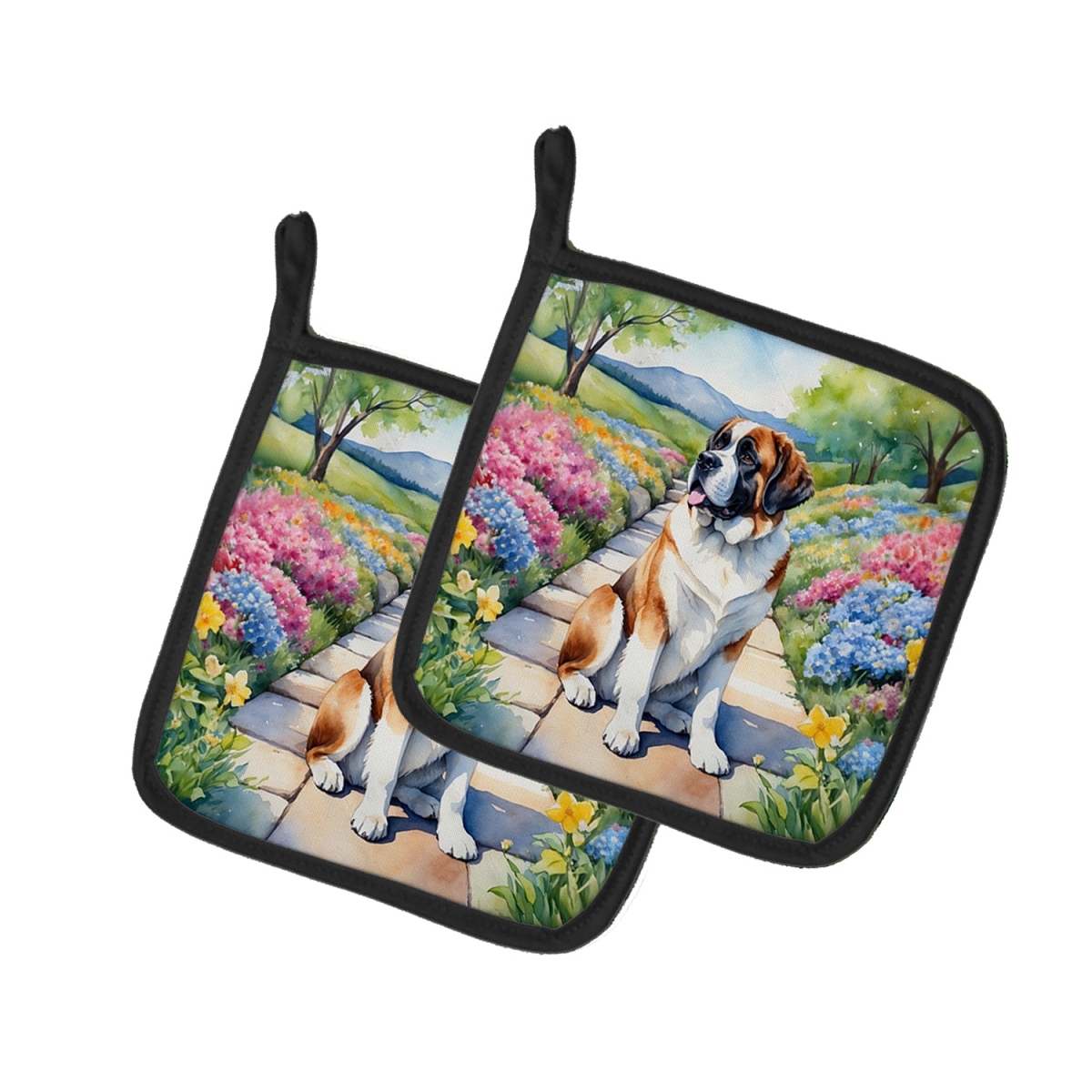 DAC6706PTHD 7.5 x 7.5 in. Saint Bernard Spring Path Pot Holders - Set of 2