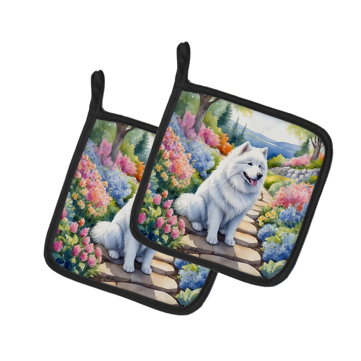 DAC6707PTHD 7.5 x 7.5 in. Samoyed Spring Path Pot Holders - Set of 2