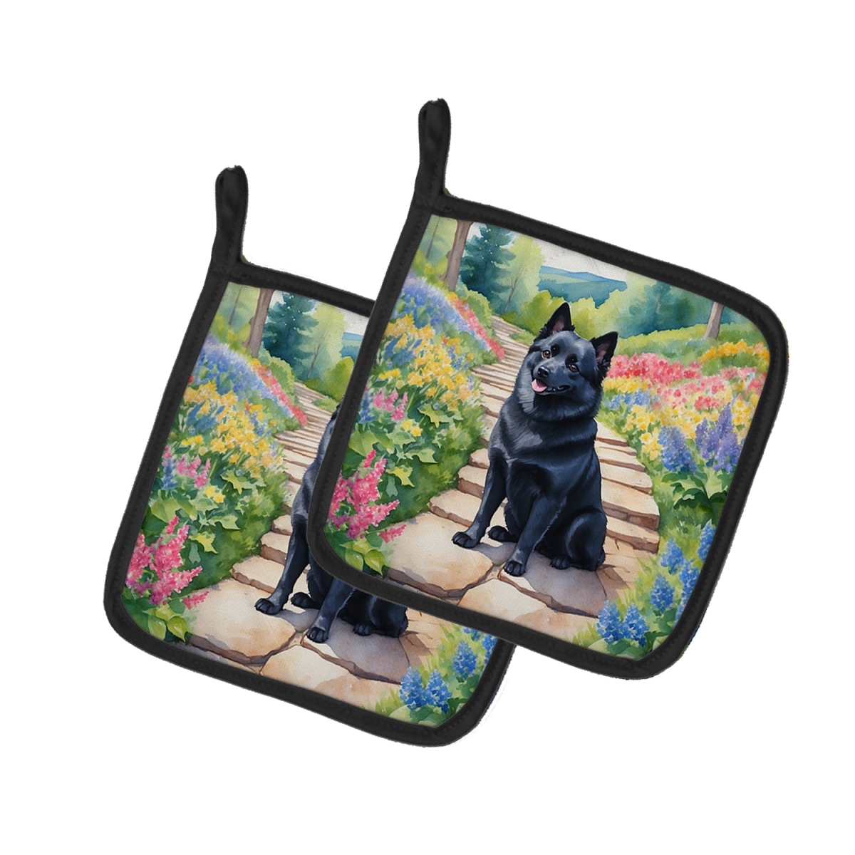 DAC6708PTHD 7.5 x 7.5 in. Schipperke Spring Path Pot Holders - Set of 2