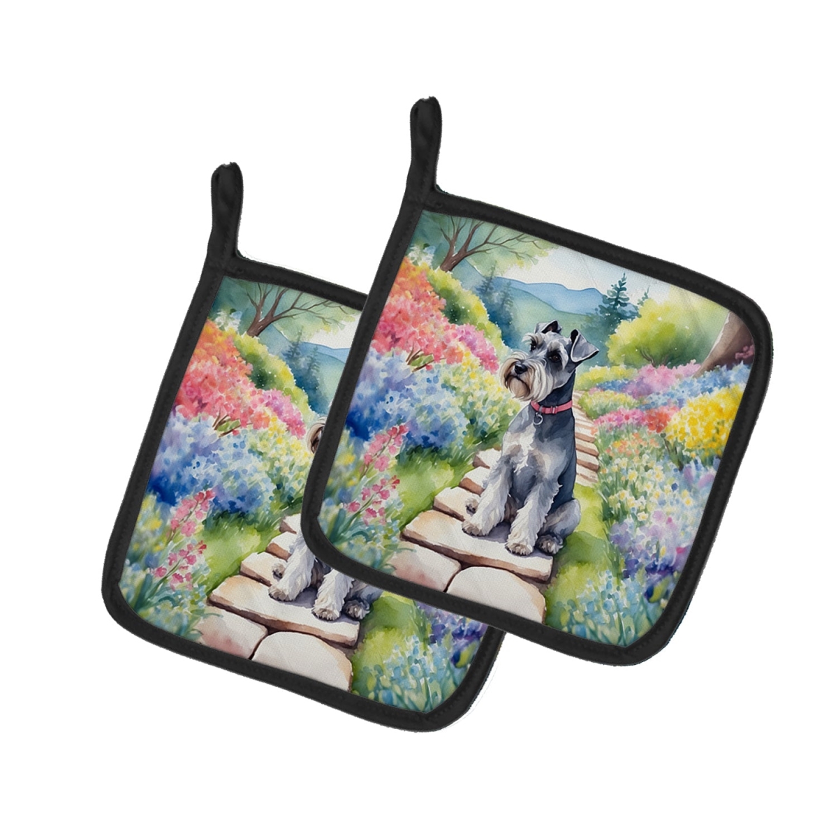 DAC6709PTHD 7.5 x 7.5 in. Schnauzer Spring Path Pot Holders - Set of 2