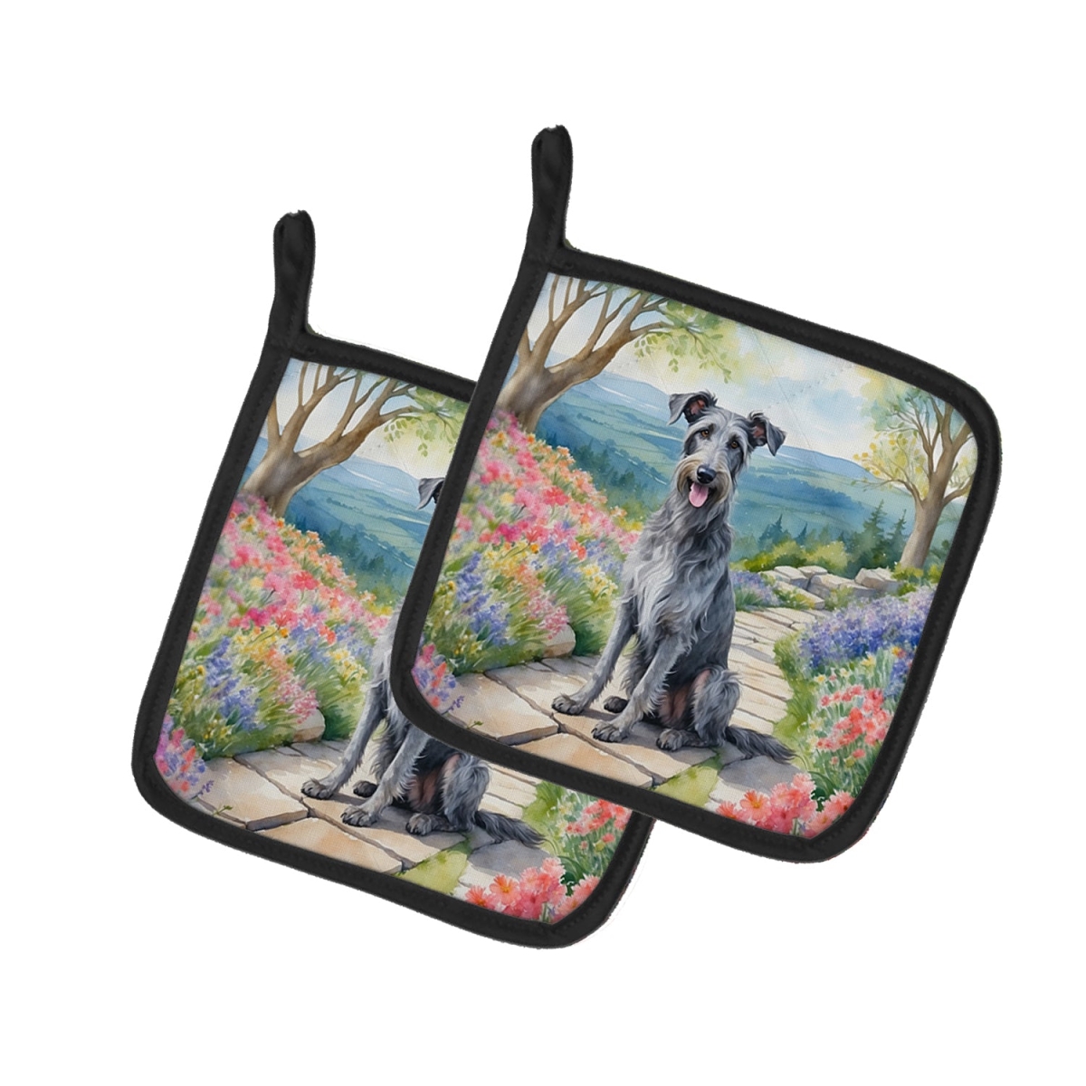 DAC6710PTHD 7.5 x 7.5 in. Scottish Deerhound Spring Path Pot Holders - Set of 2