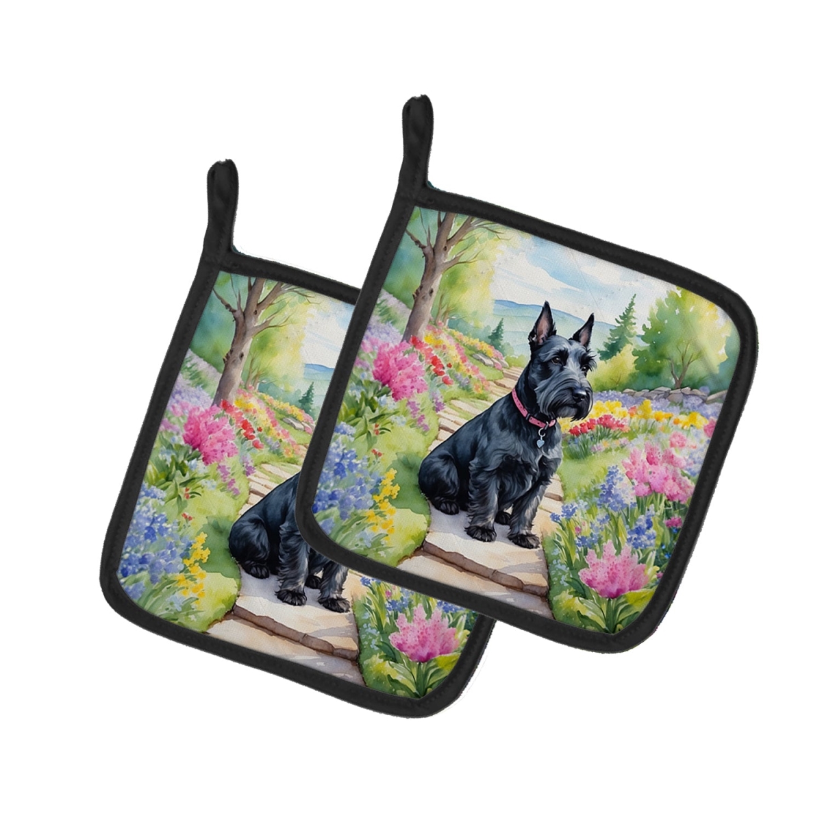 DAC6711PTHD 7.5 x 7.5 in. Scottish Terrier Spring Path Pot Holders - Set of 2