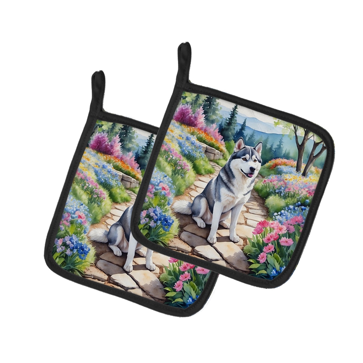 DAC6718PTHD 7.5 x 7.5 in. Siberian Husky Spring Path Pot Holders - Set of 2